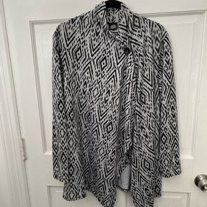 Bobeau Asymmetrical Cardigan with Tribal Print